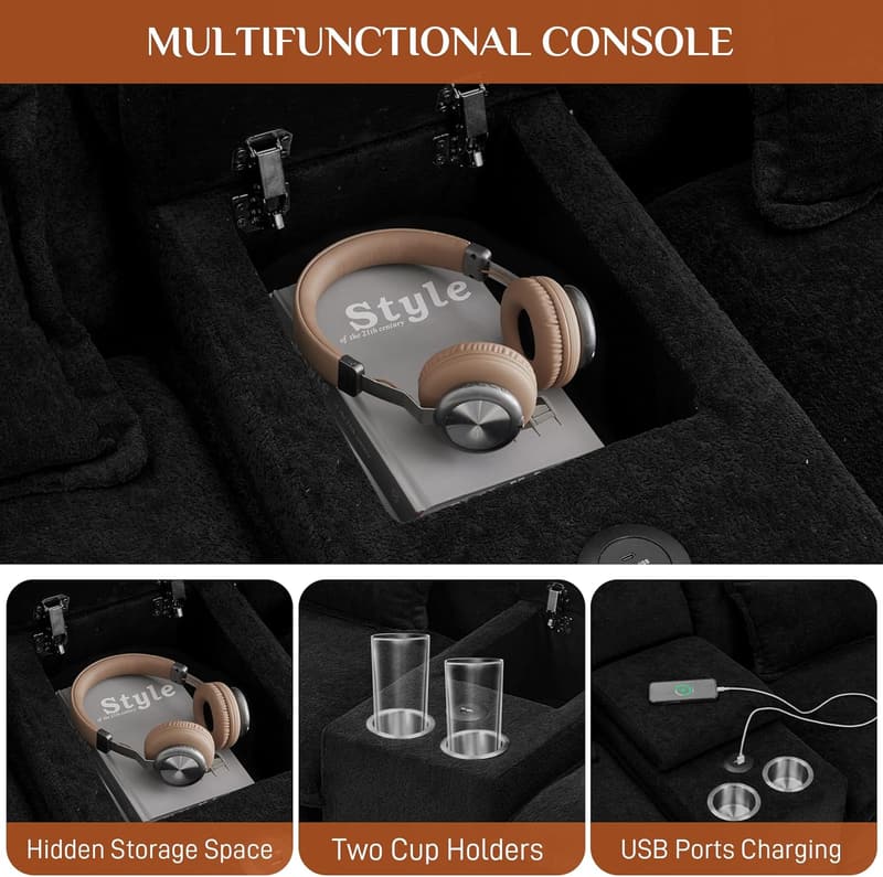 Modern U-Shaped Chenille Cloud Couch with USB Port - 124