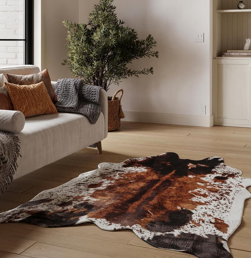 Medium Faux Cowhide Rug - 4.3ft x 5.7ft - Western Decor