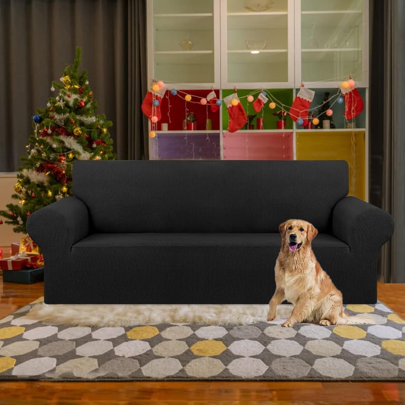 Pet-Friendly Stretch Sofa Cover - Jacquard Checked Design (79