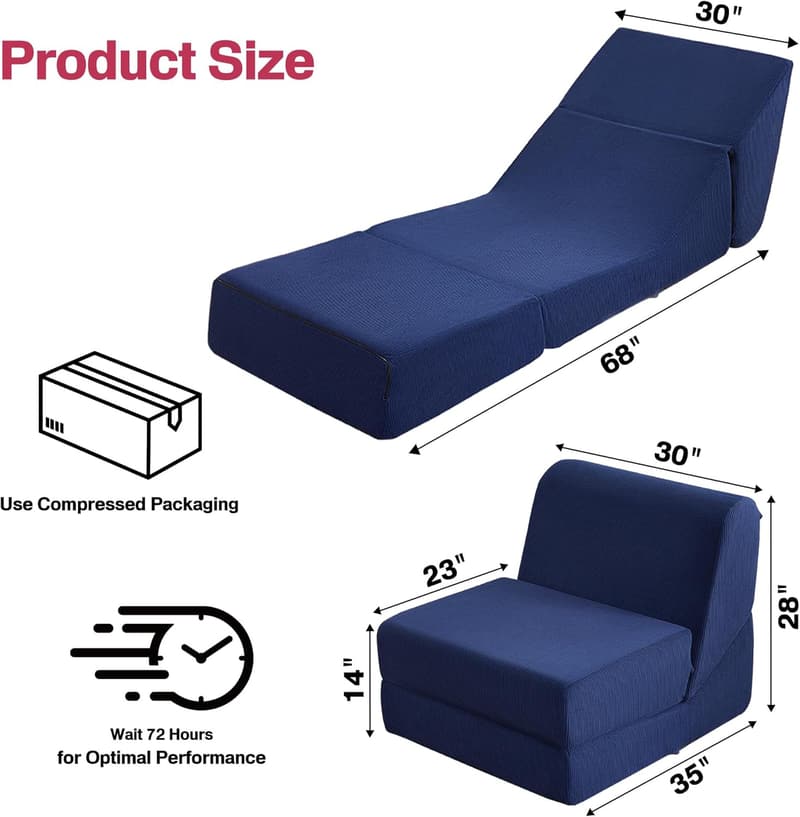 Convertible Futon Sofa Bed with Memory Foam – Blue Corduroy