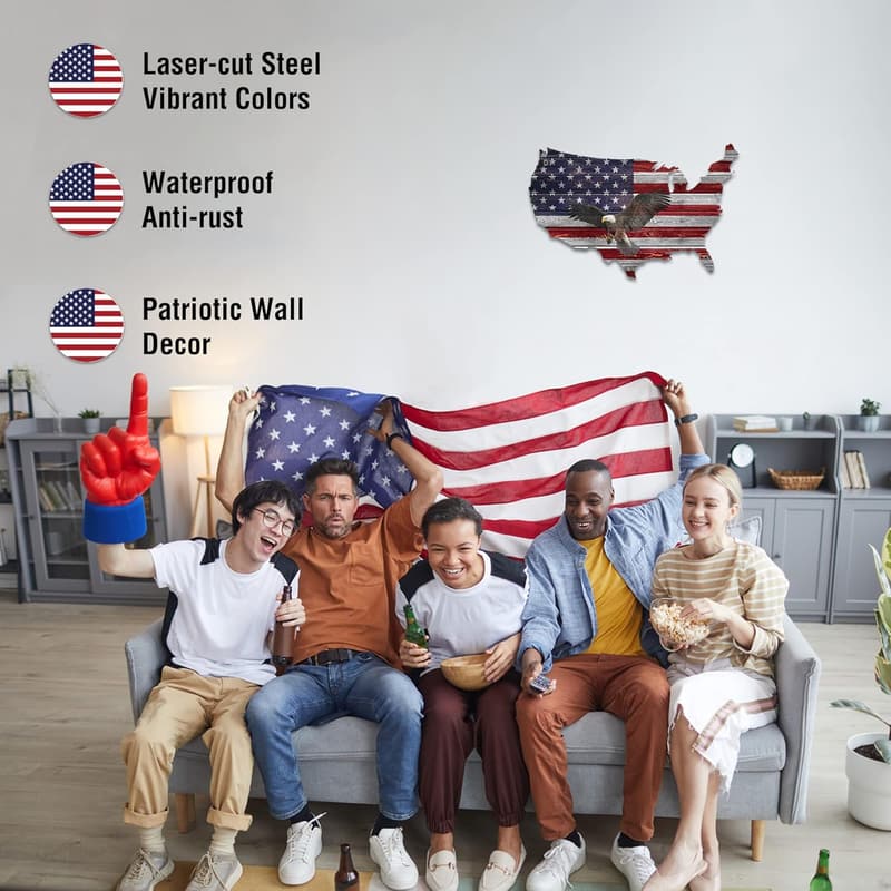 Patriotic Metal Eagle Wall Decor for Man Cave, 16