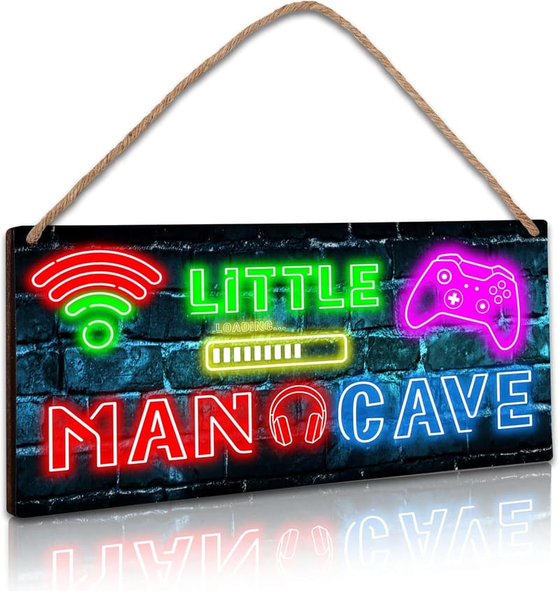 Gaming Neon Door Sign - 6x12 Wooden Decor for Boys' Rooms