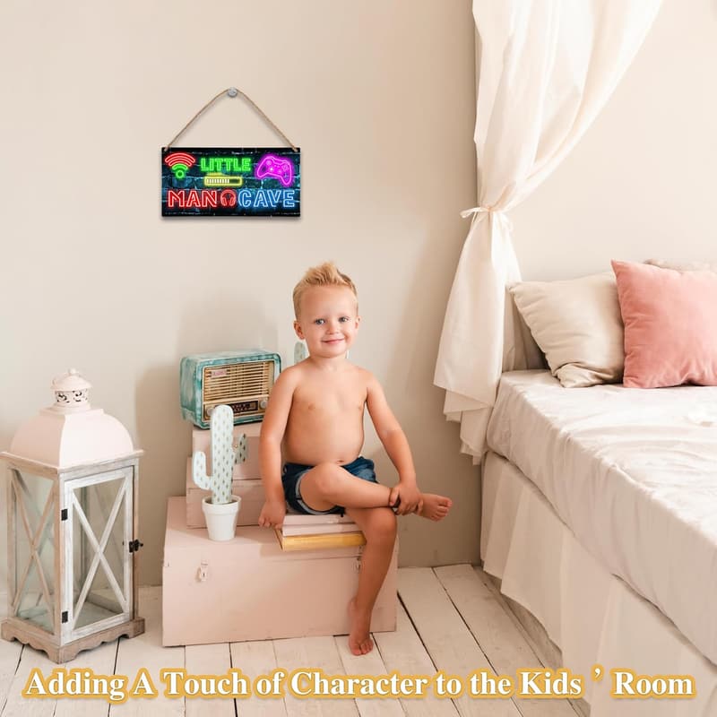 Gaming Neon Door Sign - 6x12 Wooden Decor for Boys' Rooms
