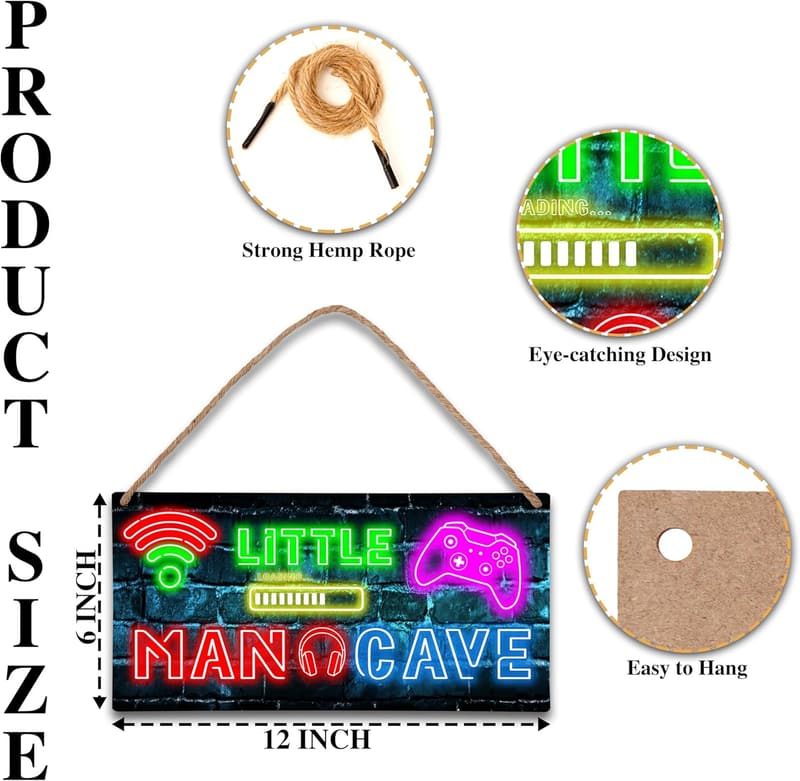 Gaming Neon Door Sign - 6x12 Wooden Decor for Boys' Rooms