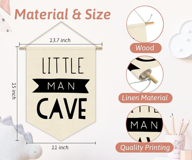 Boys Room Decor: Little Man Cave Canvas Wall Art Banner