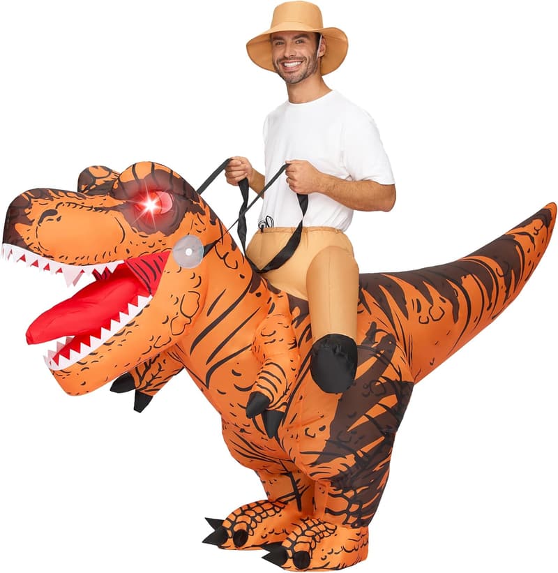 Halloween Adults Inflatable T-Rex Costume with Light-Up Eyes