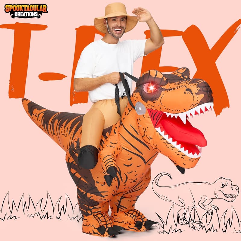 Halloween Adults Inflatable T-Rex Costume with Light-Up Eyes