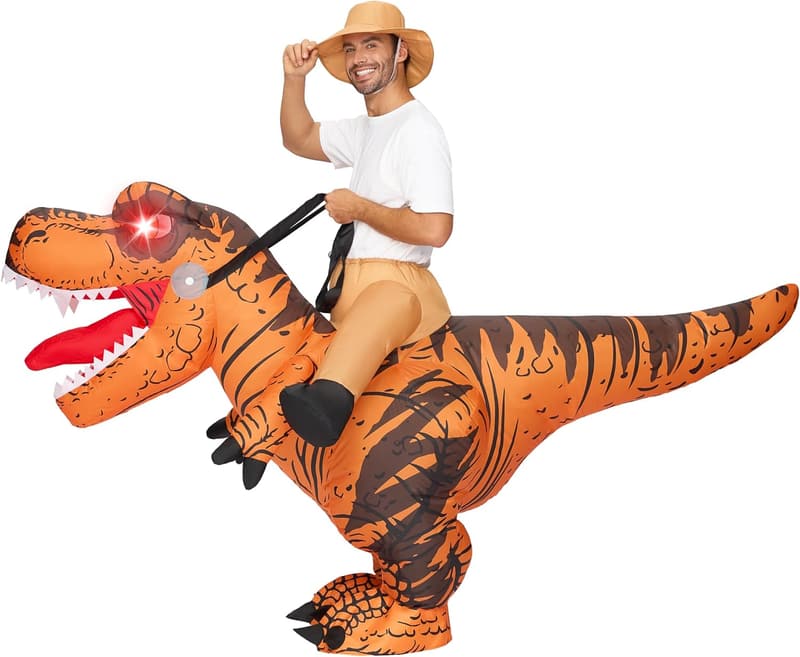 Halloween Adults Inflatable T-Rex Costume with Light-Up Eyes