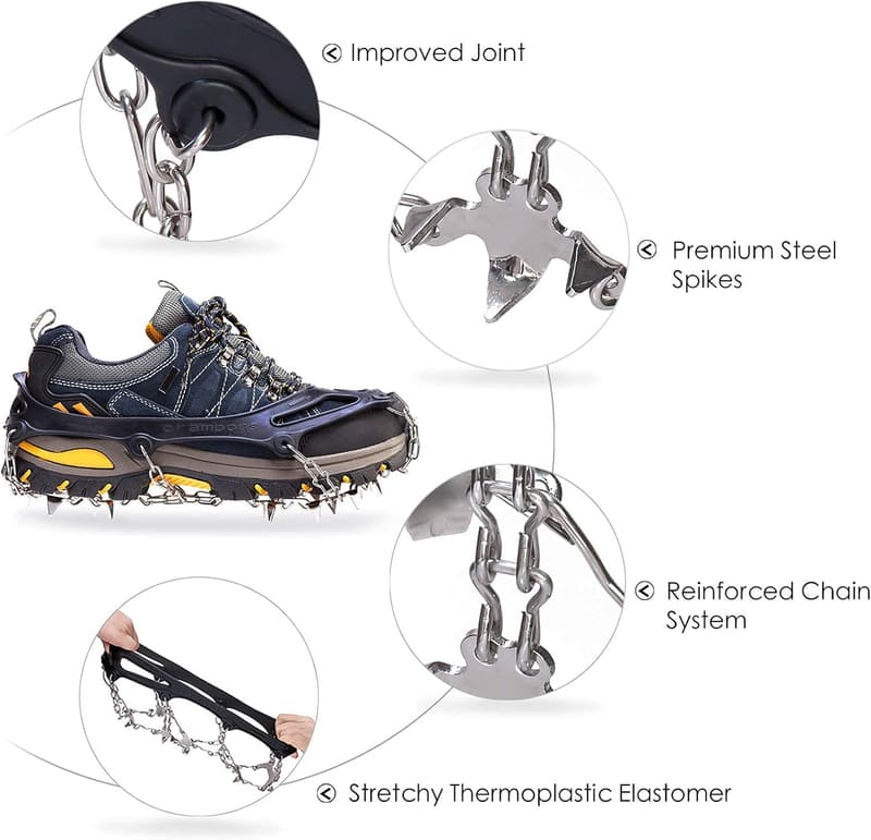 Stainless Steel Ice Cleats with 19 Spikes for Hiking & Climbing