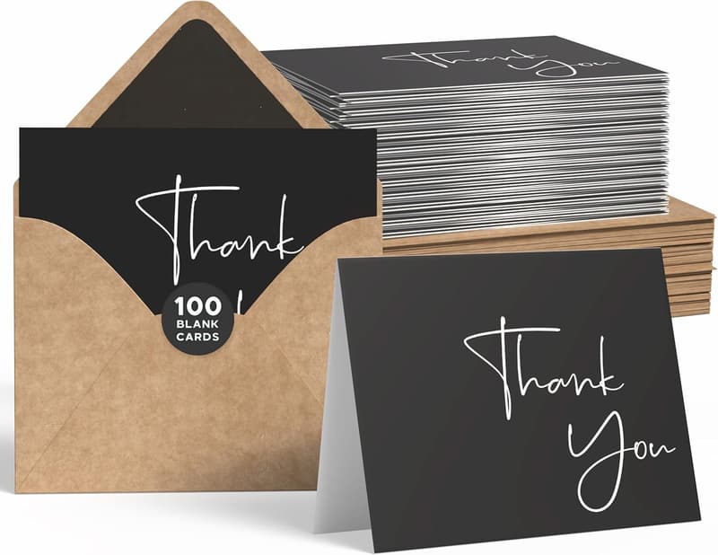 Thank You Cards Bulk Set - 100 Pack Blank Notes for Business & Events