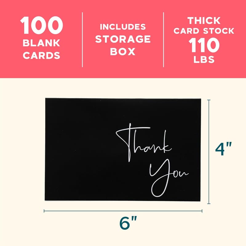 Thank You Cards Bulk Set - 100 Pack Blank Notes for Business & Events
