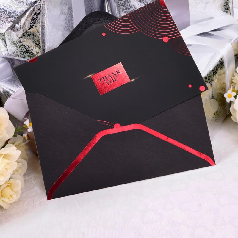 Thank You Cards with Envelopes & Stickers - 36 Pack, Red & Gold