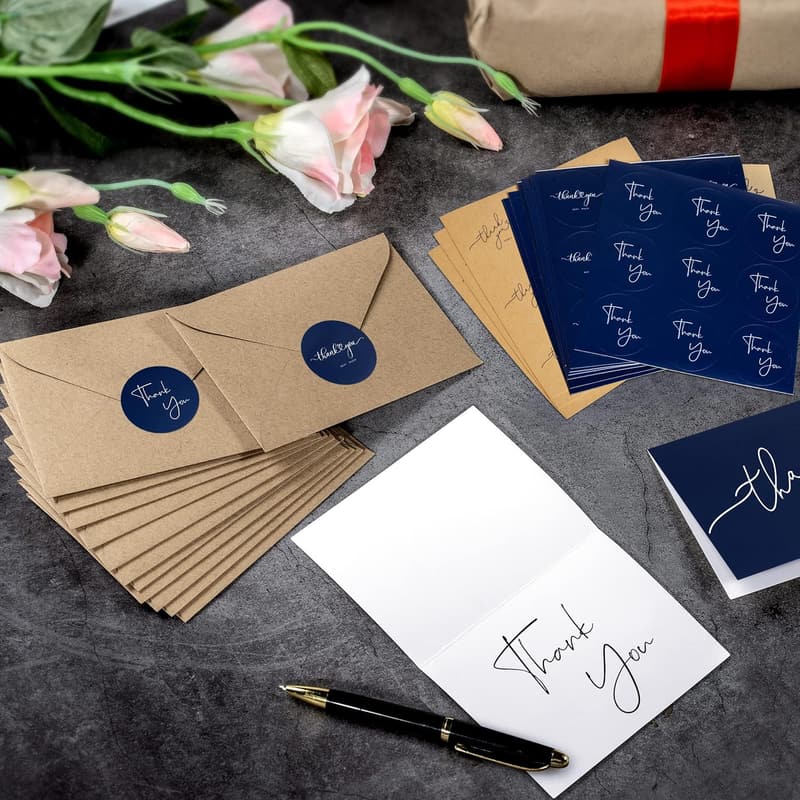 Navy Thank You Cards - 100 Bulk Minimalist Designs with Envelopes