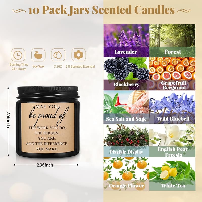 Employee Appreciation Scented Soy Candles - 10 Pack (3.5 oz)