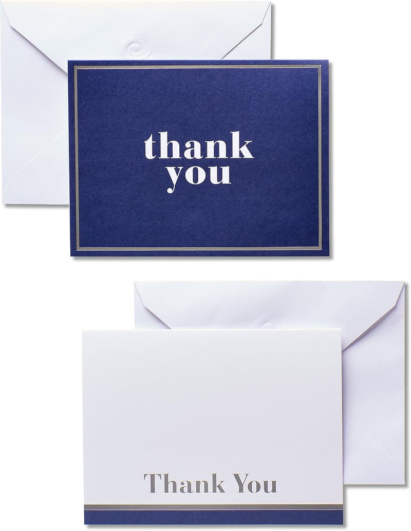 Thank You Cards with Envelopes - Blue & White (50-Count)