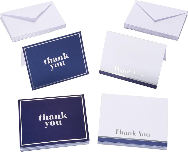 Thank You Cards with Envelopes - Blue & White (50-Count)
