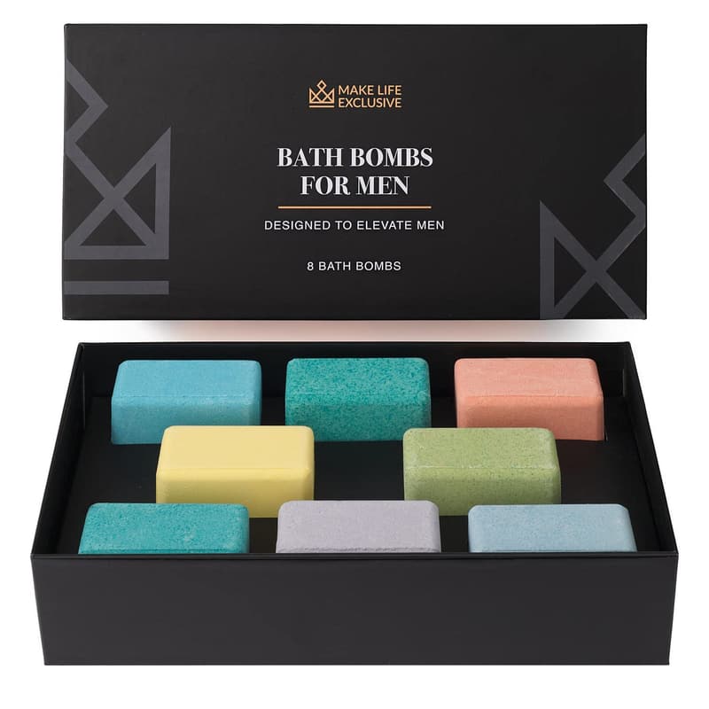 Men's Bath Bomb Gift Set - 8 Large Natural Essential Oil Bombs
