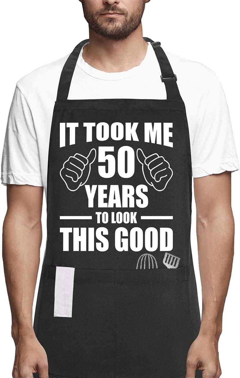 50th Birthday Chef Aprons with Pockets for Him and Her