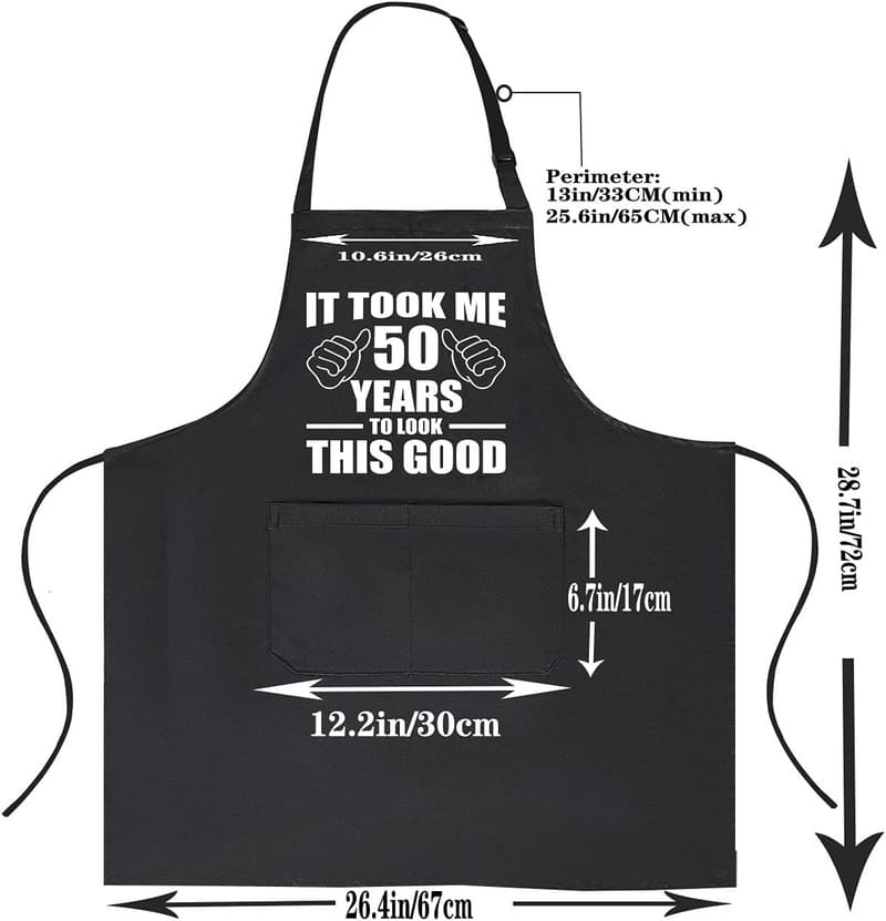 50th Birthday Chef Aprons with Pockets for Him and Her
