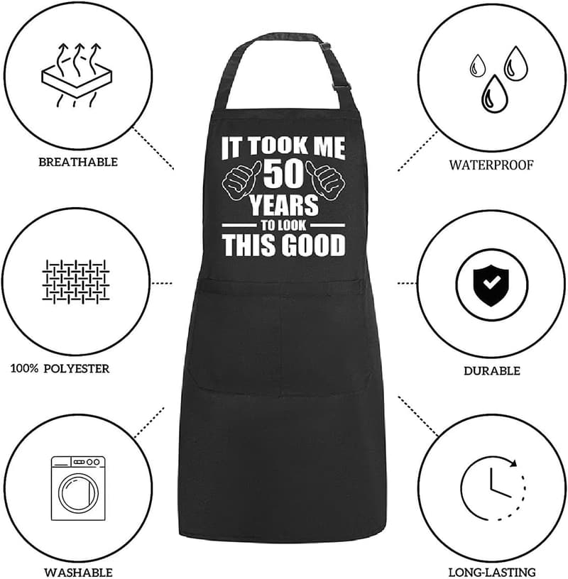 50th Birthday Chef Aprons with Pockets for Him and Her
