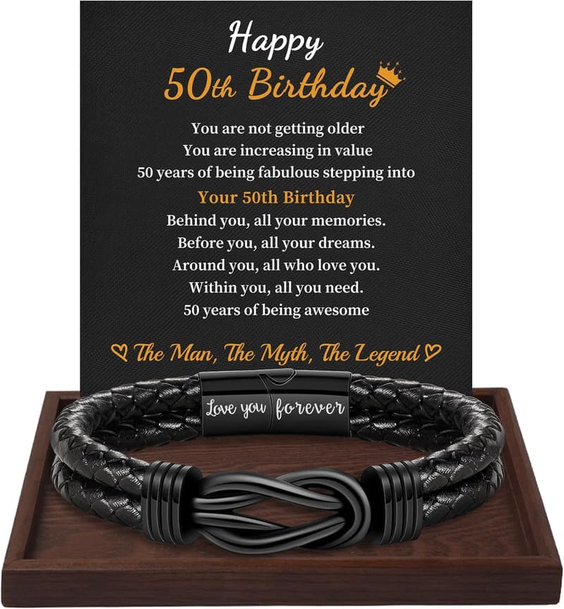 Engraved Leather Bracelet for Men's Birthday Gift