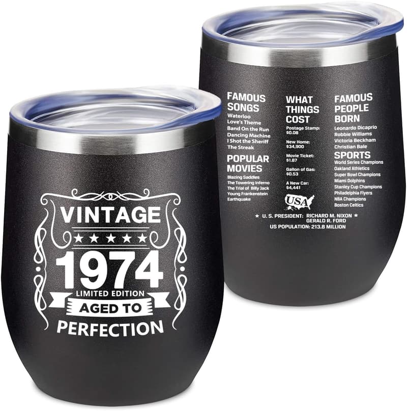 50th Birthday Insulated Wine Tumbler for Him/Her, 12 Oz Black