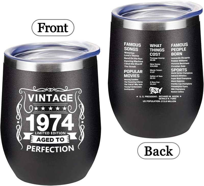 50th Birthday Insulated Wine Tumbler for Him/Her, 12 Oz Black