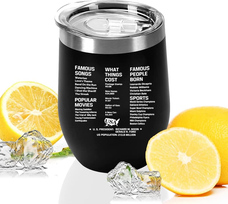 50th Birthday Insulated Wine Tumbler for Him/Her, 12 Oz Black