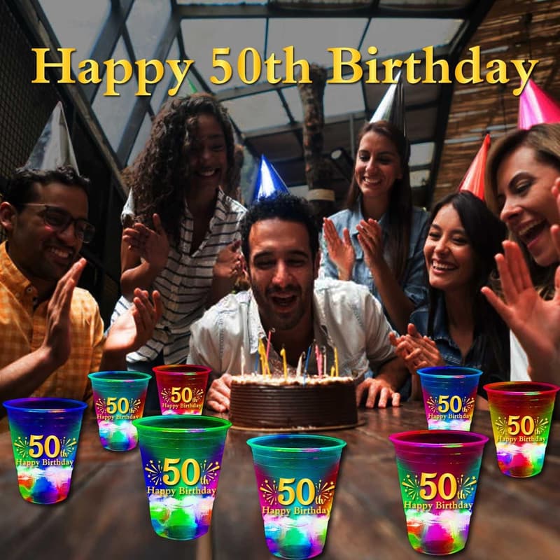50th Birthday Glow-in-the-Dark Plastic Cups - 24 Pack