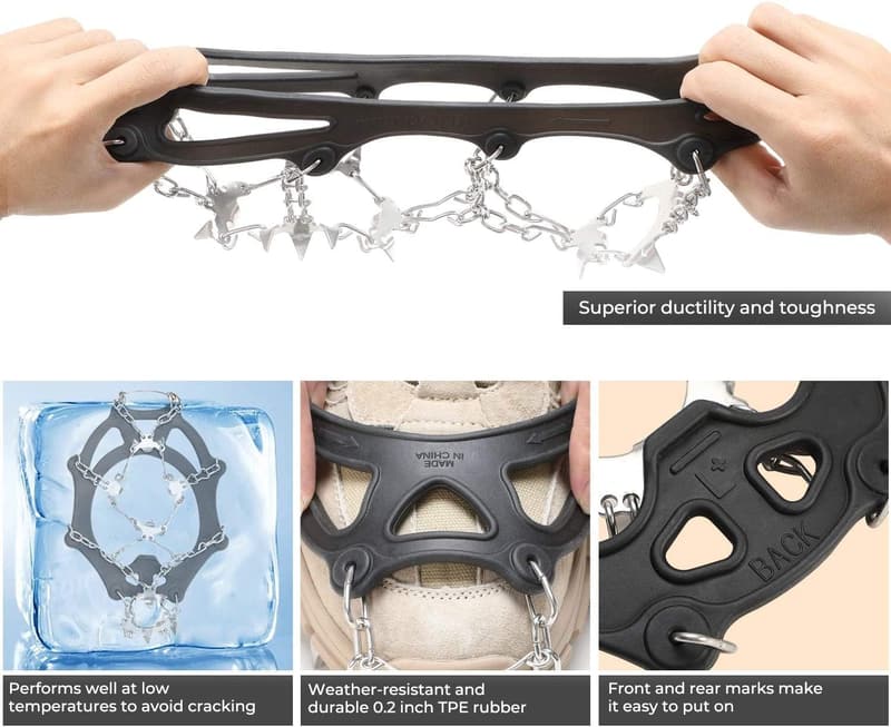 Ice Cleats with 19 Stainless Steel Spikes for Hiking & Climbing
