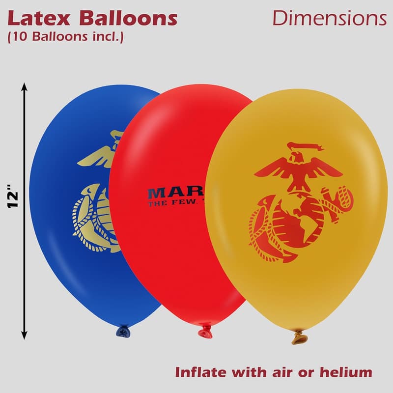 U.S. Marines Party Balloons - 12” Latex, 10 Pack