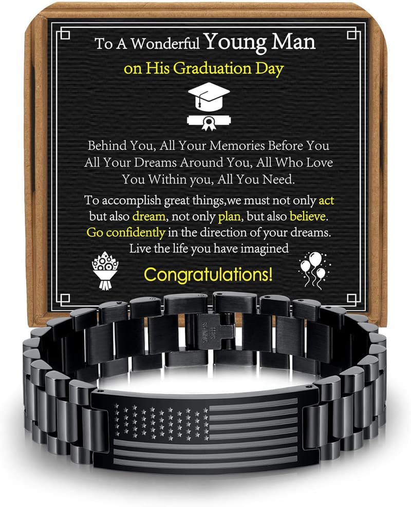 Father's Day Stainless Steel American Flag Bracelet for Men