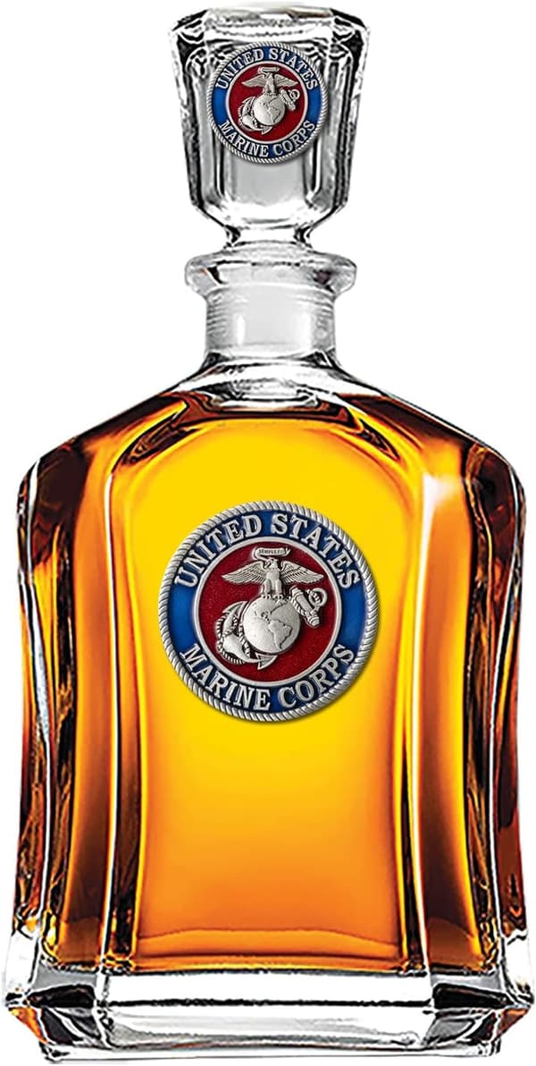 Marines Whiskey Decanter – 24 oz Pewter & Glass with Stopper