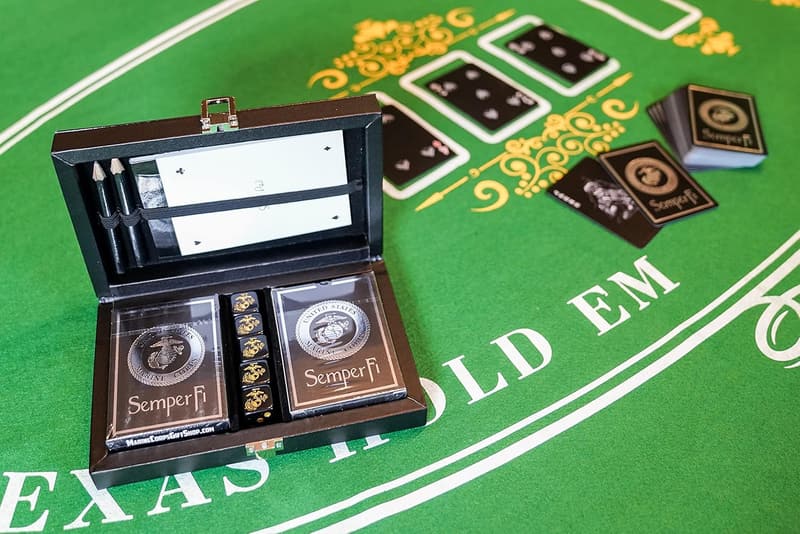 Marine Corps Playing Cards & Dice Set in Leather Box