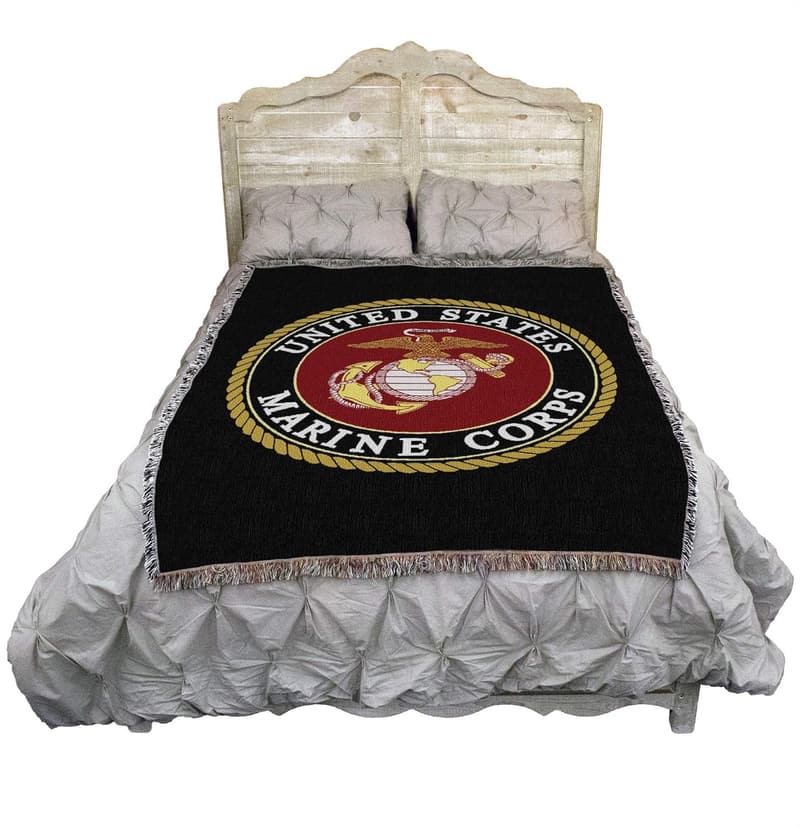 US Marine Corps Tapestry Blanket - Woven Cotton Throw (72x54)