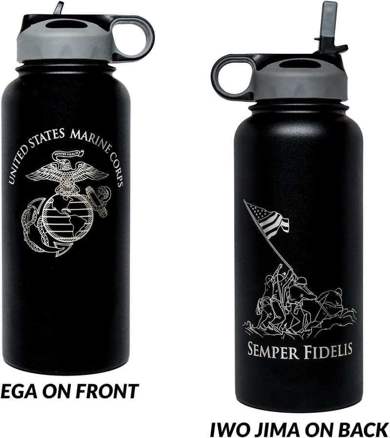 USMC Water Bottle - 32oz Double Wall Stainless Steel