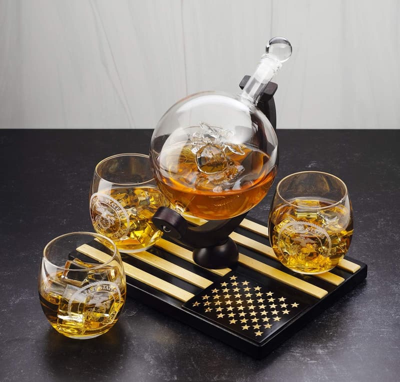 U.S. Marine Globe Whiskey Decanter Set - Veteran's Gift for Dad