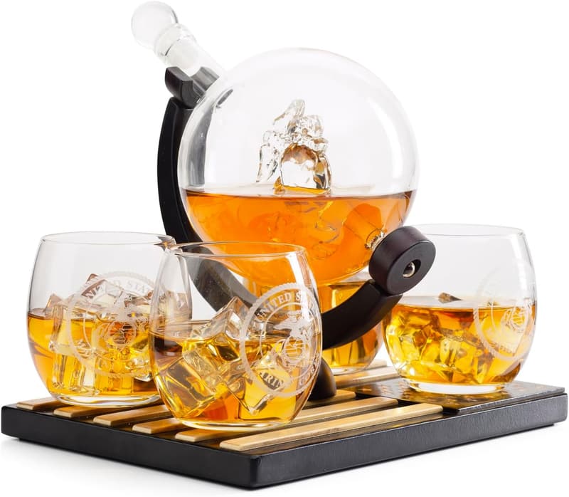 U.S. Marine Globe Whiskey Decanter Set - Veteran's Gift for Dad