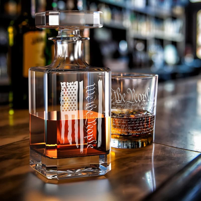 Patriotic American Flag Whiskey Glass Decanter Set - 5 Pieces