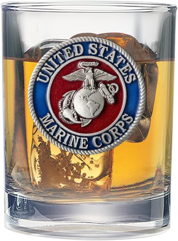 Marines Eagle Globe & Anchor Double Old Fashioned Glass 14 oz