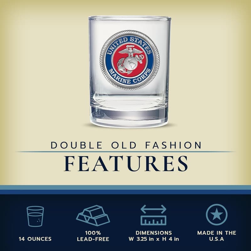 Marines Eagle Globe & Anchor Double Old Fashioned Glass 14 oz
