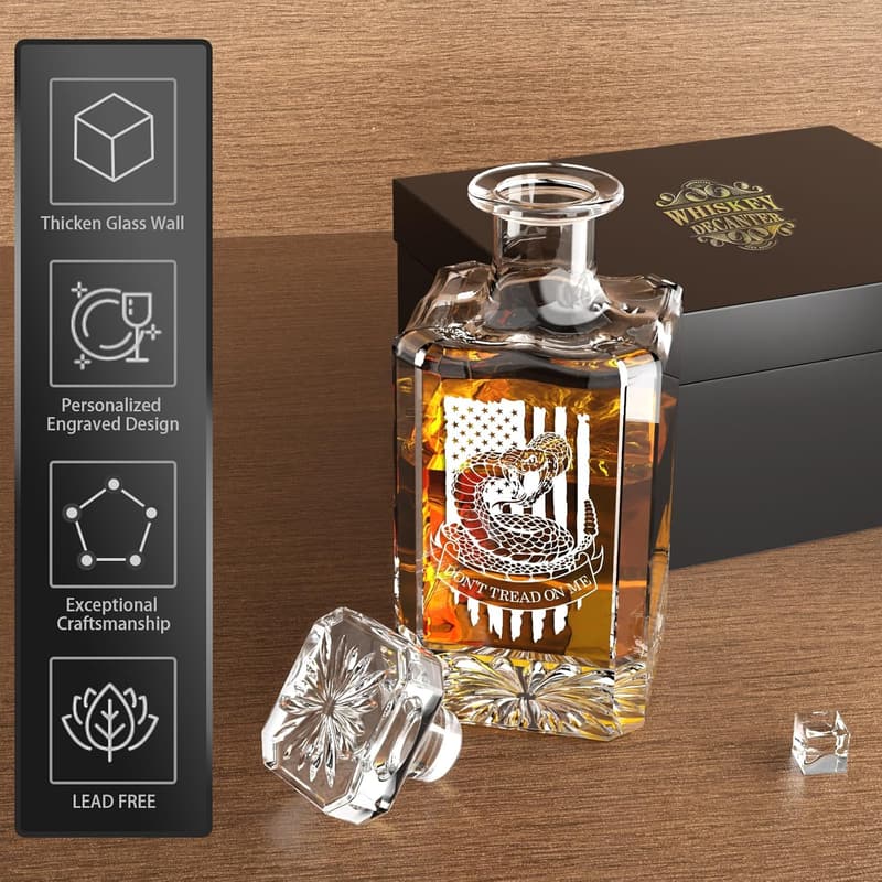 Engraved Whiskey Decanter Set for Dad's Birthday Gift