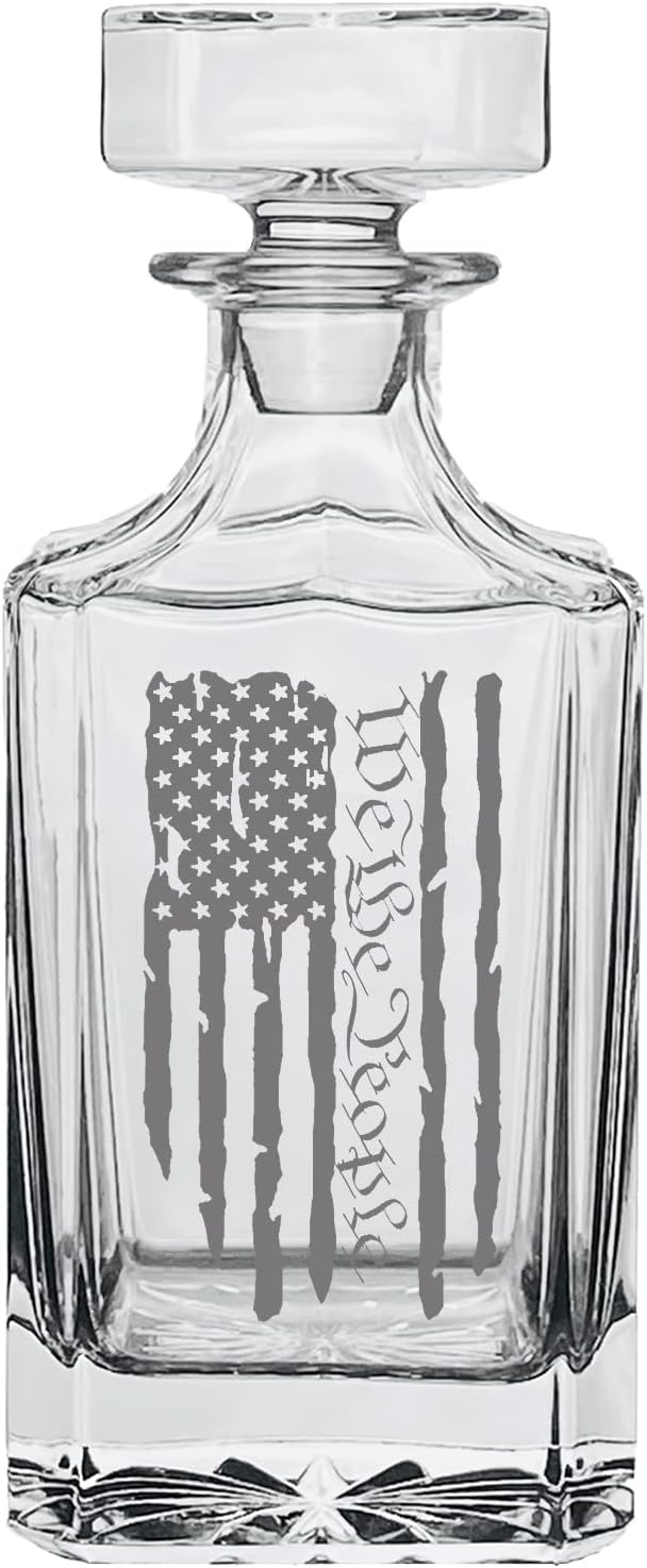 Patriotic Whiskey Decanter with Custom Airtight Glass Stopper