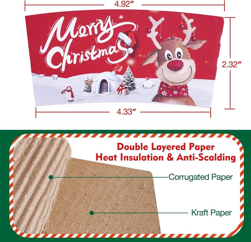 Insulated Paper Cup Sleeves for Hot & Cold Drinks - 40 Count