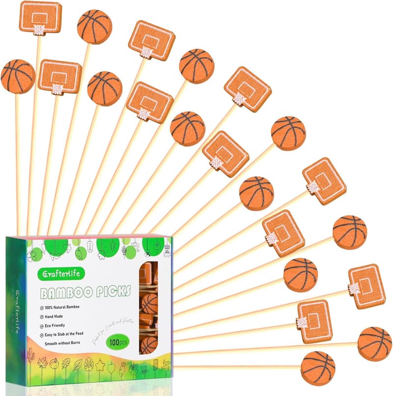 Basketball Cocktail Picks - 5” Decorative Skewers for Parties