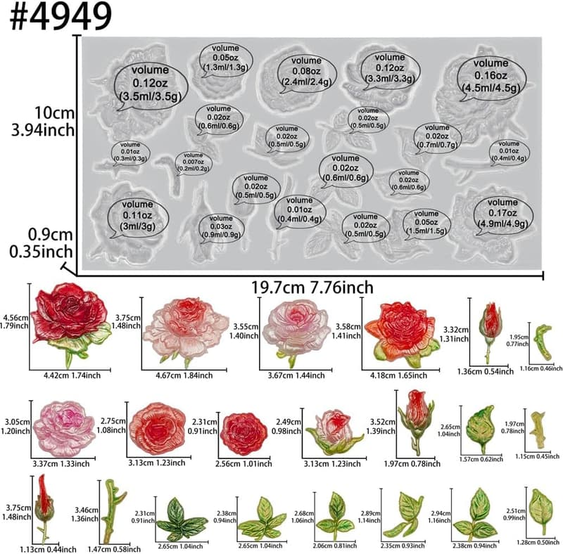 Rose Mold for Polyclay & Air Dry Clay - 7x3 Inch