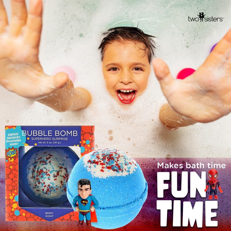 Superhero Bath Bomb with Surprise Toy – Fruity Scent, Kids Gift
