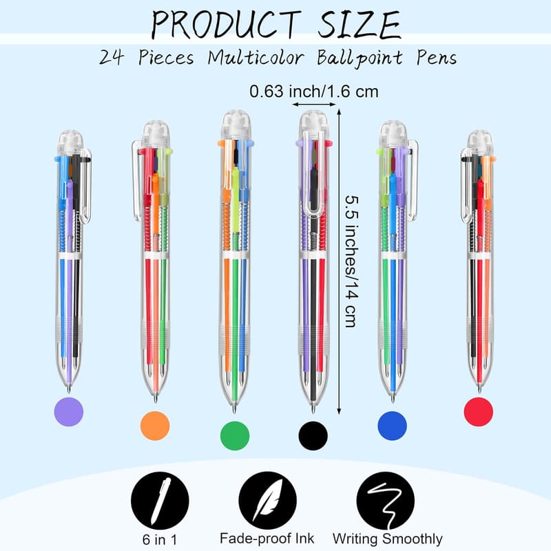 Multicolor Ballpoint Pens Set - 24 Pack for Office & School