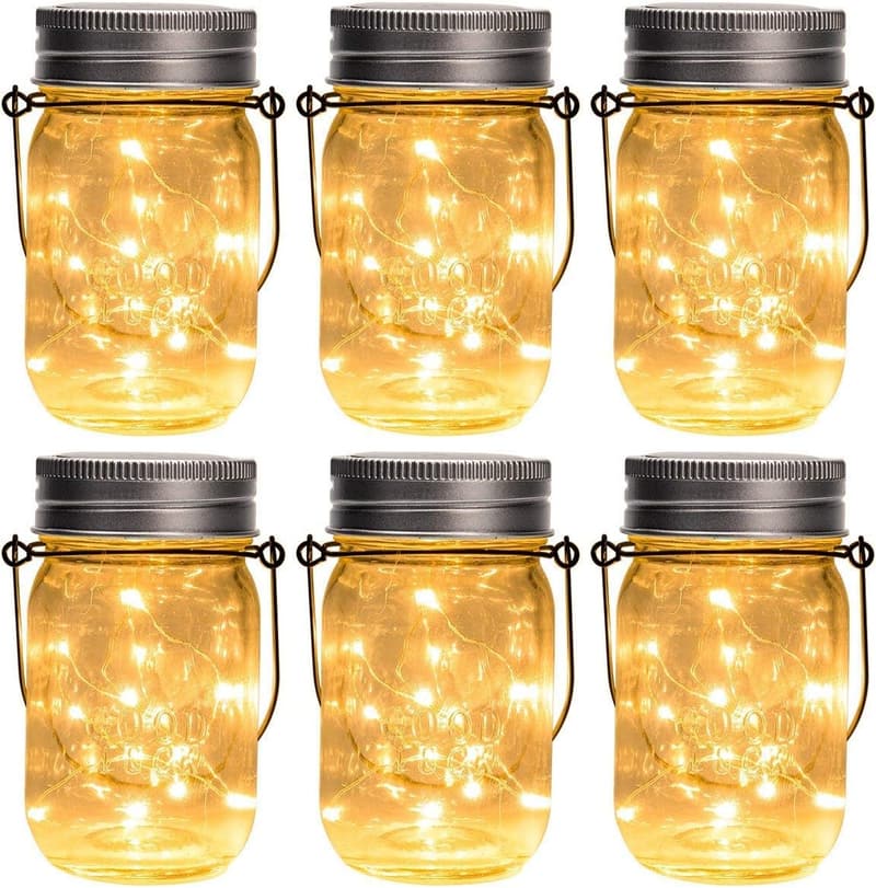 6-Pack Hanging Solar Mason Jar Lights for Outdoor Decor