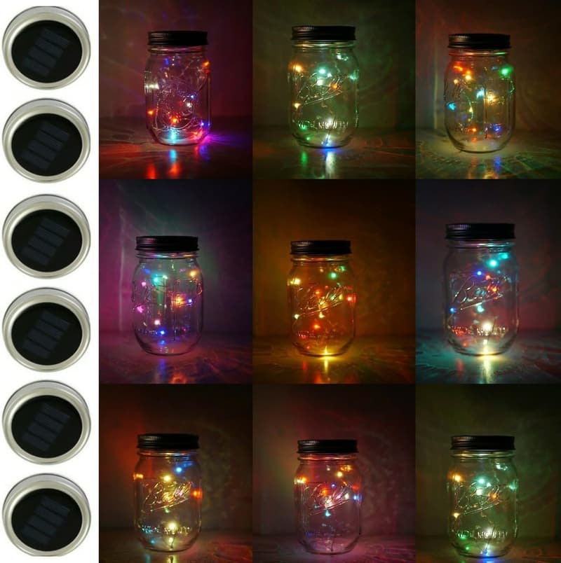 10 LED Solar Mason Jar Fairy Lights - Colorful Flicker for Garden & Party